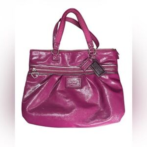 Coach Poppy Daisy Liquid Gloss Patent Leather Hobo Tote Circa 2012